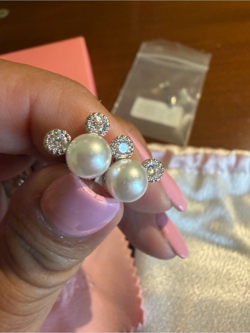 Pearl and Crystal Mickey Mouse Stud Earrings - White Pearls